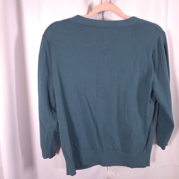 J Jill Womens Medium Blue Stretch 3/4 Sleeve Cardigan Sweater - Picture 3 of 6